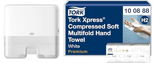Distributeur H2 Tork Xpress mini mural blanc 552100 avec essuie-mains 100888