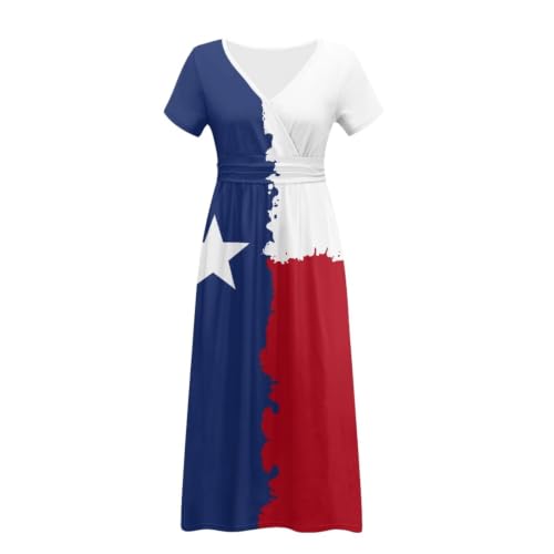 Image of Women's Fall Summer Short Sleeve Ankle Length V-Neck Party Dress with Pockets Size S-3XL