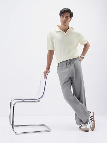 Image of Urbano Fashion Men's Loose Fit Solid Linen Blend Trousers Non-Stretchable
