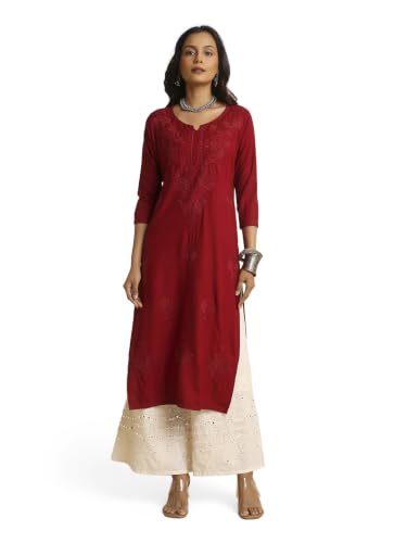 Image of RATAN Rayon Straight Lucknowi Chikankari Ethnic Wear Kurta for Women