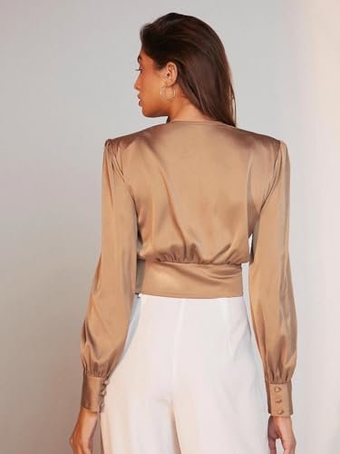 Image of KOTTY Womens Satin Full Sleeves Solid Regular Fit Top