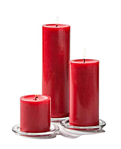 Image of Paraffin Wax Pillar Candles Perfect for Decoration of Dinner, Wedding Parties, Church, Spa, Restaurant, Smokeless Dripless Long Lasting(Set of 3, 2,3,4 inches)(Red)