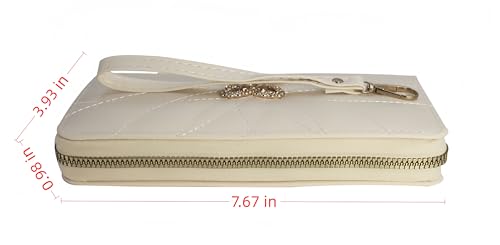 Women's long wallet with crystal bow, women's ultra-thin wallet with wristband, large capacity phone case, white, 7.67 x 3.93 inches3