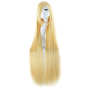 MapofBeauty 100cm/ 39 pulgada medio lacio seorita lacio anime traje Pelucas (dorado)