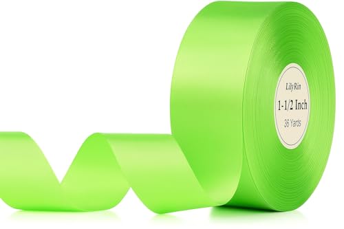 Key Lime Ribbon 1.5 Inch 36 Yards Satin Roll Perfect for Scrapbooking Art Wedding Wreath Packing Birthday Christmas Box Wrapping Flower Bouquets DIY Handmade Hair Bows Neon Green 1-1/2