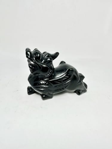 Par de estatuas Pixiu Fengshui de obsidiana negra miniatura 5