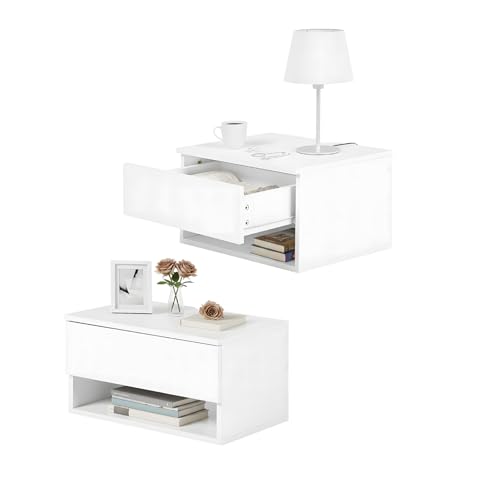 EGGREE 2er Set Nachttisch hängend, schwebendes Wandregal, Schublade, 40x30x22.5cm, modern, Wohnzimmer Schlafzimmer, Stabiler Holztisch mit Offener...