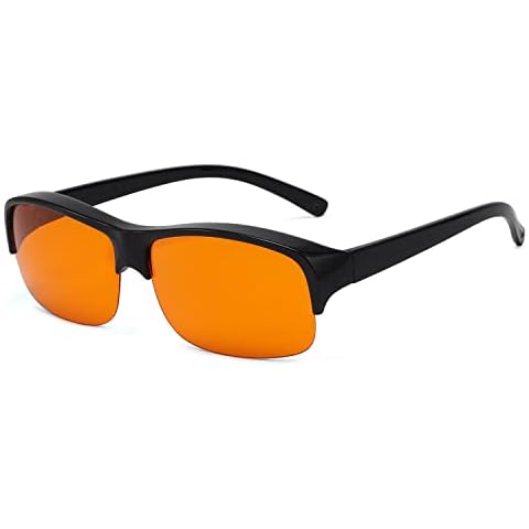 Eyekepper 100% Anti-Blue Light Blocking Fitover Glasses,Wear Over Reading and Glasses Amber Lens, Black Cover