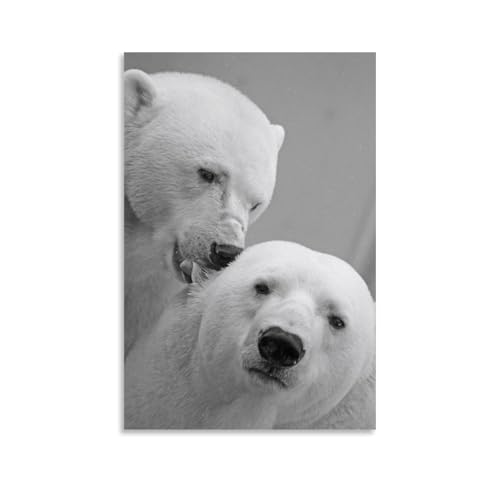 Par de osos polares en blanco y negro para pared, decoración clásica de vida silvestre para sala de estar y estudio, póster de pared estético, póster de música vintage y películas, pintura decorativa
