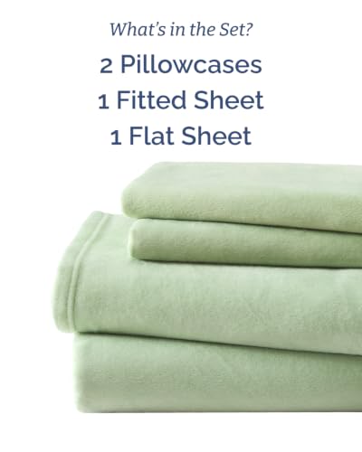Image of Fleece Sheets Queen Size Set - 4-Piece Flannel Sheet Set - Sage Green