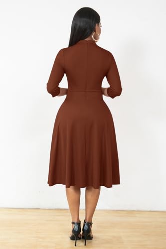 Image of Nmoder Casual Dresses for Women Semi Formal Fit and Flare 3 /4 Sleeve A-line Church Work Dress with Pockets