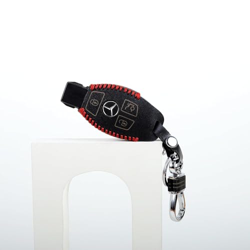 Image of Leather Car Key Cover Compatible for Smart Key Case Metal Hook for Car Remote Key for, S - Class, C - Class, M - Class (Black)