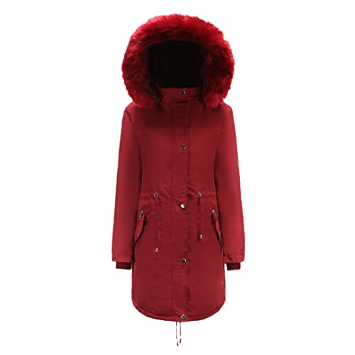 Blouson aviateur d'hiver pour homme avec capuche en fourrure C74 5 Rouge et Noir taille L