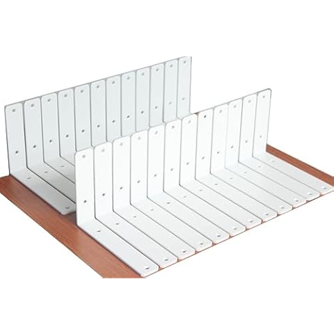 24 Pack - L 8" x H 6" x W1.5", 5mm Thick White L Shelf Bracket, Iron Shelf Brackets, Metal Shelf Bracket, Industrial Shelf Bracket, Floating Shelf Bracket, Shelf Supports with Screws Cover