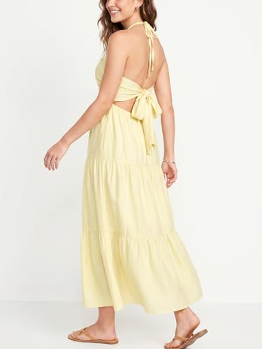Image of Women's Casual Halter Tiered Vacation Maxi Dress with Pockets