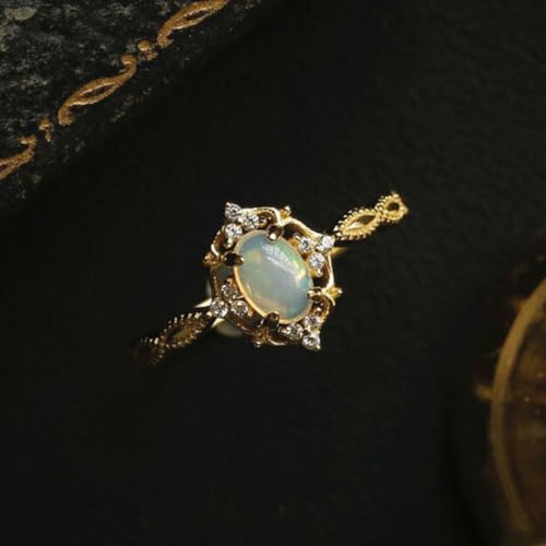 Anel Feminino Ajustável Banhado a Ouro 14k com Pedra da Lua Meditação e Equilíbrio de Tensão - Fancy