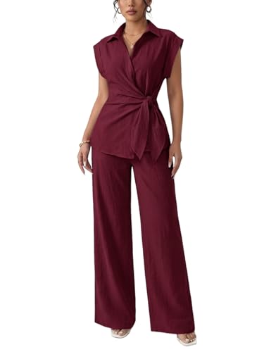 Volemo Women's Going Out Two Piece Sets Cap Sleeve Tie