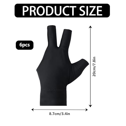 JOCAHULFX 6 PCS Pool Gloves Billiards Left Hand, 3 Fingers Pool Billiard Gloves, Breathable Billiard Gloves for Women/Men Left Hand, Cue Shooter Pool Sport Gloves(Black)