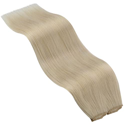 Image of YoungSee Wire Hair Extensions Human Hair Beige Blonde Wire Real Hair Extensions Blonde Fish Line Extensions Dayble Remy Hair 16Inch 85g
