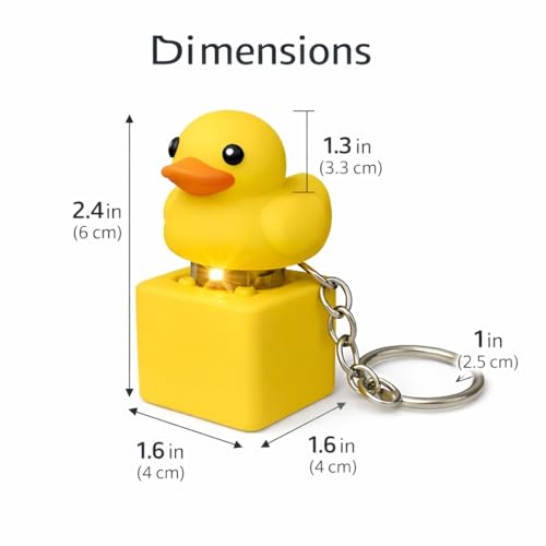 Image of Yellow Rubber Duck Keychain with LED Light & Sound - Cute Duck Key Ring Toy for Kids & Adults, ABS Plastic Body, 6 cm, Novelty Gift Keychain for Car Keys & Bags