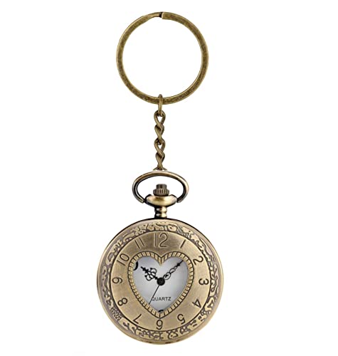 Image of AUGEN Premium Pocket Watch Metal Keychain Heart 3 Retro Vintage for Gifting With Key Ring Anti-Rust (Pack Of 1)
