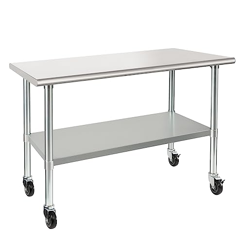 HARDURA Stainless Steel Commercial Table with Wheels 24 x 48 Inches