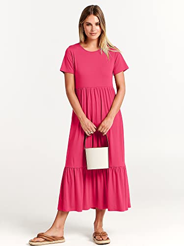 Image of ANRABESS Womens 2026 Summer Casual Maxi Dress A line Tiered Flowy Short Sleeve Crewneck T Shirt Beach Travel Long Dresses