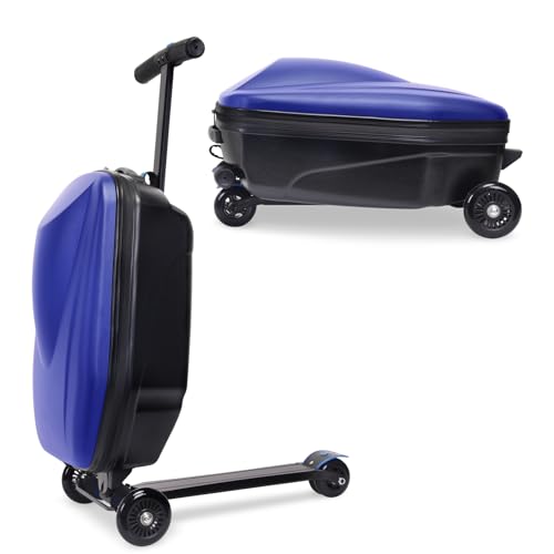 20" Scooter Suitcase for Kids, 2-in-1 Ride On Luggage with Wheels for Boys & Girls Ages 4-15, Foldable Hardshell Carry On Lightweight Travel Suitcase for Airplane