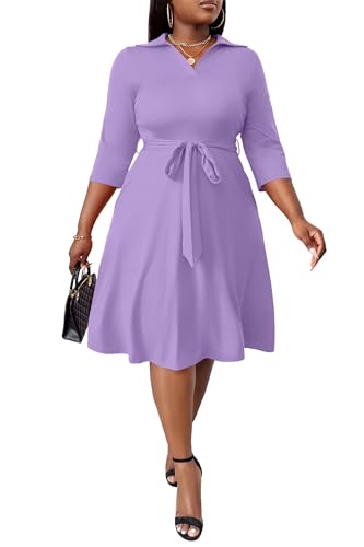 Image of FANDEE Plus Size Midi Dress for Women - Printing Summer Dresses for Wedding Guest Cocktail Party 3 /4 Sleeve V Neck(L-5XL)