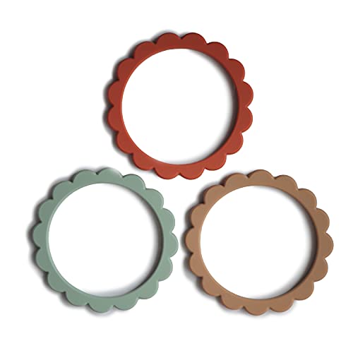Image of mushie Flower Teether Bracelet | 3-Pack (Cambridge Blue /Clementine /Natural)