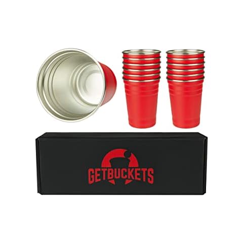 GetBuckets® Bierpong Becher Set | Edelstahl Spülmaschinenfest Wiederverwendbar Stabil Cover