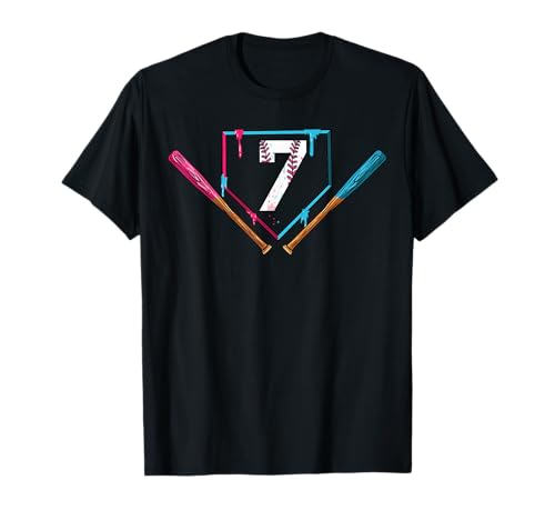 7th Birthday Baseball Ice Cream Drip 7 Years Old Boy Kids T-Shirt