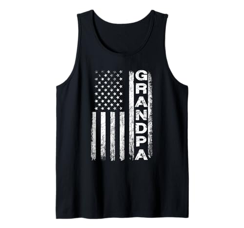 Grandpa Vintage American Flag Father's Day 4th of July Papa Tank Top