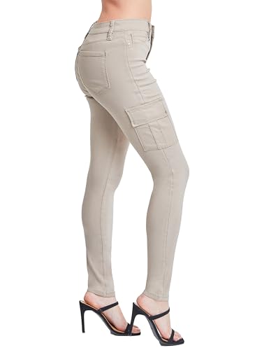 YMI Women's Junior Hyperstretch Button Skinny Cargo Jean2