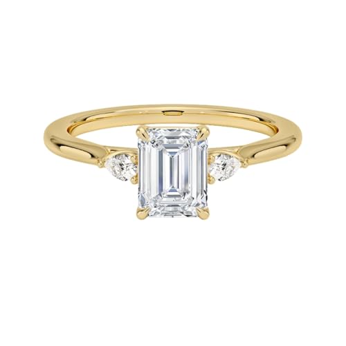1 CT Emerald Cut Lab Grown Diamond Perfect Fit Three Stone Engagement Ring
