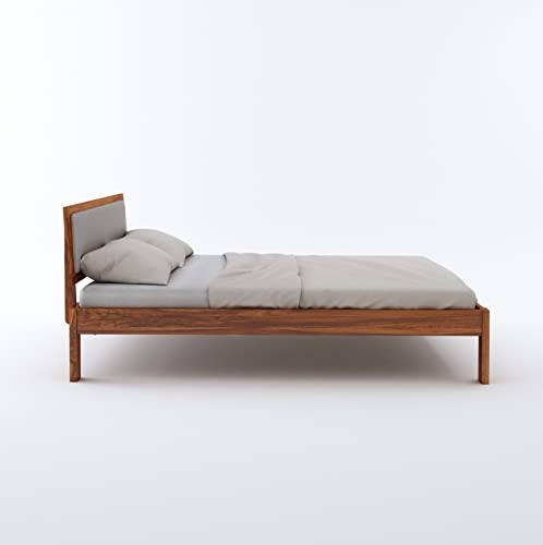 Image of Ganpati Arts Solid Sheesham Wood King Size Bed Without Storage and Upholstered Headboard | Wooden Double Bed Cot Palang Furniture for Bedroom, Living Room, Home (Natural Finish) 1 Year Warranty