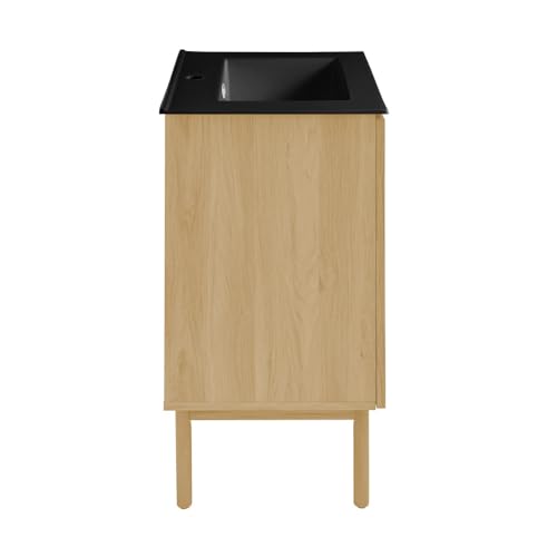 Image of Swiss Madison Classe 24 inch Freestanding Bathroom Vanity in Natural Oak with Black Sink Top