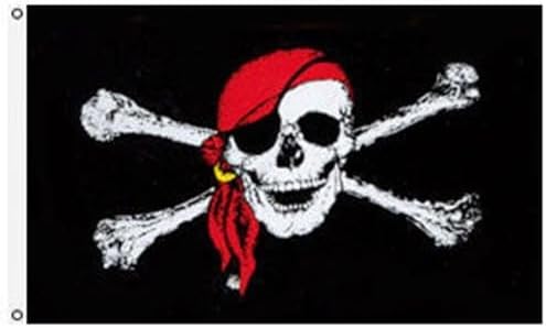 RED HAT JOLLY ROGER PIRATE FLAG - DOUBLE SIDED 2' X 3' SKULL AND CROSSED BONES image 3