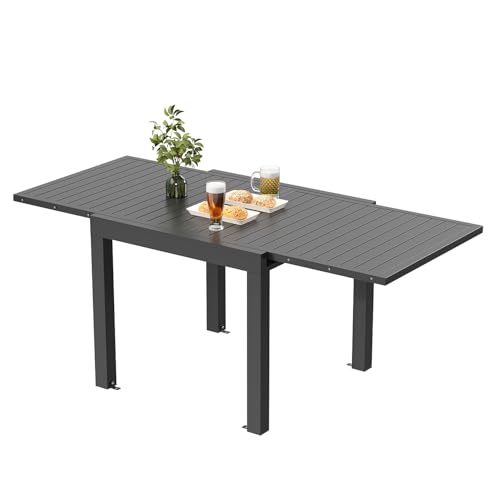 JUMMICO Table de Jardin, Extensible, en Aluminium, Table à Manger, de Camping, Table Pliante Extérieure, Table de Balcon, Pieds Réglables, 80 x 160 cm, Gris Chocolat