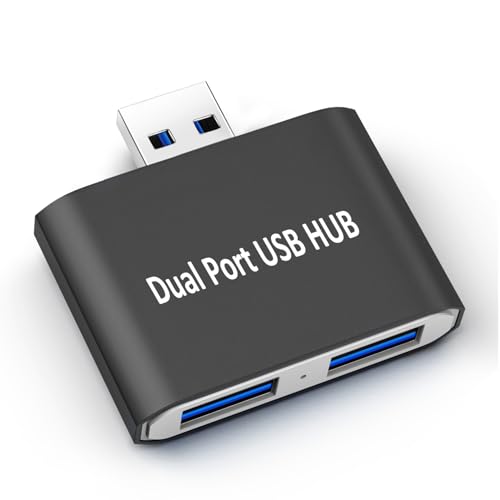 USB Hub USB Expander 2 Ports USB Hub Adapter Ultra Slim Portable USB 3.0 Male to 2 USB 3.0 Female Splitter Extension Convertor for Laptop MacBook Desktop Compatible with Flash Drive Printer Keyboard