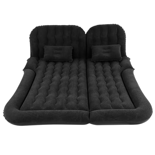 aqxreight 2‑in Multifunction Inflatable Travel Mattress PVC Flocking Soft Sleeping Rest Cushion for Car SUVBlack Can Adjust Backseat Car MattressCar Inflatable BedCar Travel BedSUV (Black) (Black)