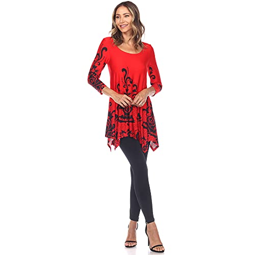 White Mark Women's ''Yanette'' Paisley Floral Print Tunic Top (Red & Black, Large)4