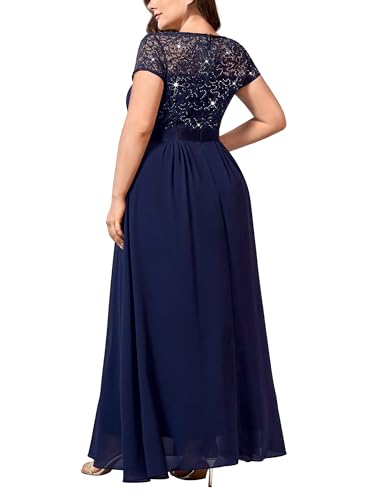 Miusol Women's Plus Size Sequin Floral Lace V Neck Formal Bridesmaid Evening Party Flowy Maxi Dress2