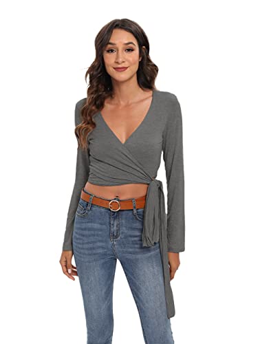 Image of Famulily Women's Sexy Deep V Neck Bandage Surplice Wrap Crop Top