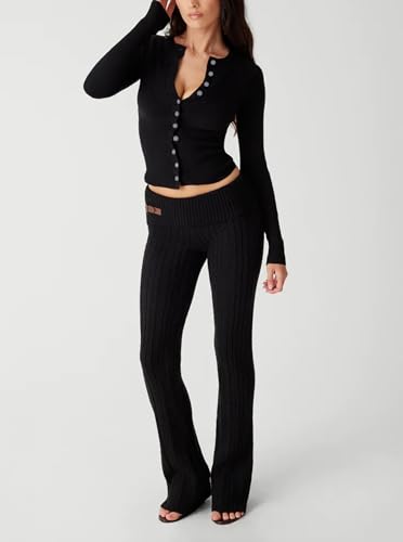 Image of BAIGRAM Women Open Front Button Cropped Cardigan Fall Lightweight Soft Knit Sweaters Long Sleeve Fitted Casual Tops