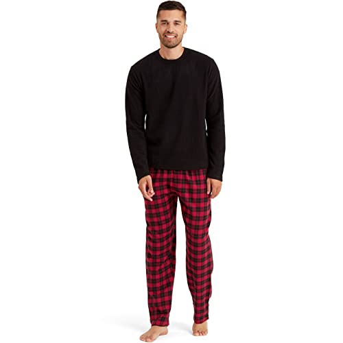 Snuggaroo Conjunto de pijama de forro polar suave para hombre, color negro/rojo, talla L, negro/ rojo, L