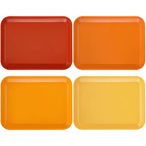 Tiangrid 4 Pieces Fall Serving Trays Melamine Autumn Platters Reusable Rectangle Thanksgiving Party Trays for Fall Theme Party Food Dessert Serving Supplies, 13 x 9.7 inch