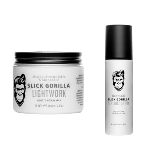 Image of Slick Gorilla Hair Styling Set for Men – Matte Hair Clay 2.5 oz & Sea Salt Spray 200ml (6.76 fl oz), Lightweight, Flexible Hold, Adds Texture & Volume