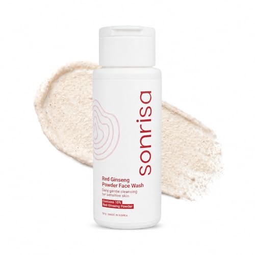 Image of Sonrisa K-Beauty Red Ginseng Powder Face Wash (50g) | Korean Skin Care Enzyme Cleanser for Sensitive Skin | Travel Friendly | Removes Makeup & Sebum | Gentle Daily Use