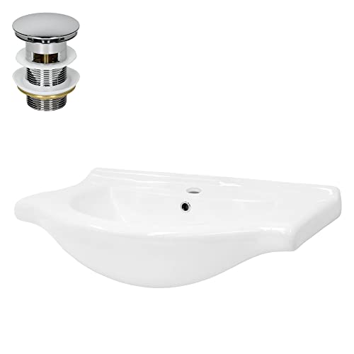 ML-Design Lavabo Encastré en Céramique, 770 x 215 x 515 mm, Blanc Brillant, avec Bonde de Vidange en Laiton Chromé, Vasque Lave-Mains Évier à Encastrer avec Trop-Plein et Trou Robinet, Salle de Bain